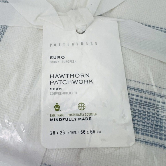 Pottery Barn Hawthorn Patchwork Quilted EURO Sham Chambray Blue NEW‎ - Picture 3 of 5